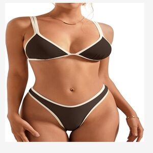 NWT Brown and Cream Thong  Bikini Set SMALL